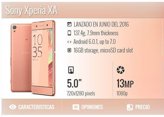 Sony Xperua XA caracteristicas y precios en Garbarino