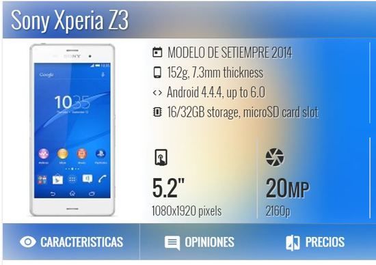 Celular Sony Xperia Z3 caracteristicas y precios en Garbarino