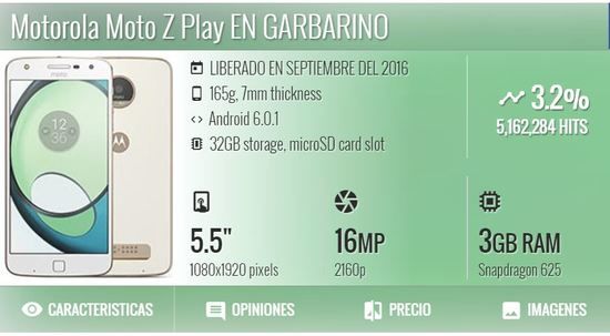 Catalogo de celulares Motrola Moto Z Play precio en Garbarino