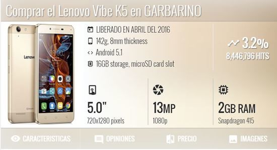 Celular 4G barato Lenovo Vibe K5 Precio en Argentina