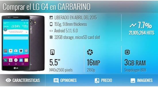 Celular LG G4 precio y caracteristicas en Garbarino Argentina