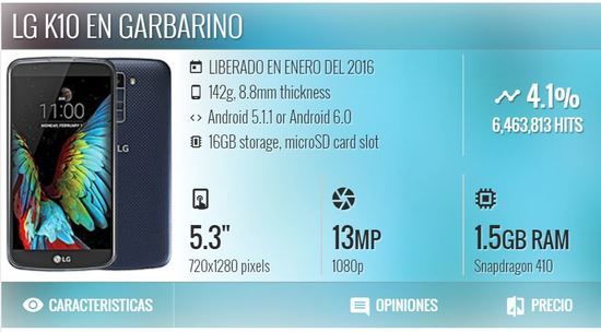 Celular LG K10 precio y caracteristicas en Garbarino Argentina