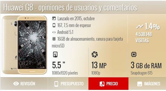 equipos celulares Huawei G8 precio caracteristicas Garbarino