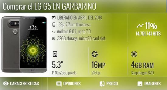 Venta de celular LG G5 precio caracteristicas en Garbarino Agentina
